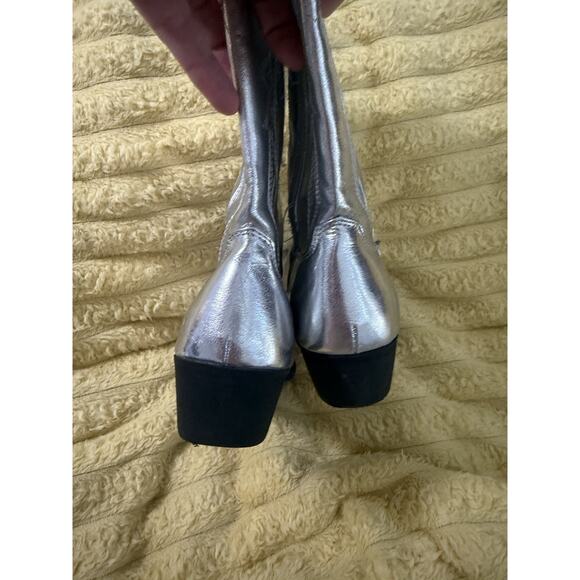 Girls NYC Silver Madden Tall Western Cowboy Boots Cowgirl Size 4 - Picture 2 of 6